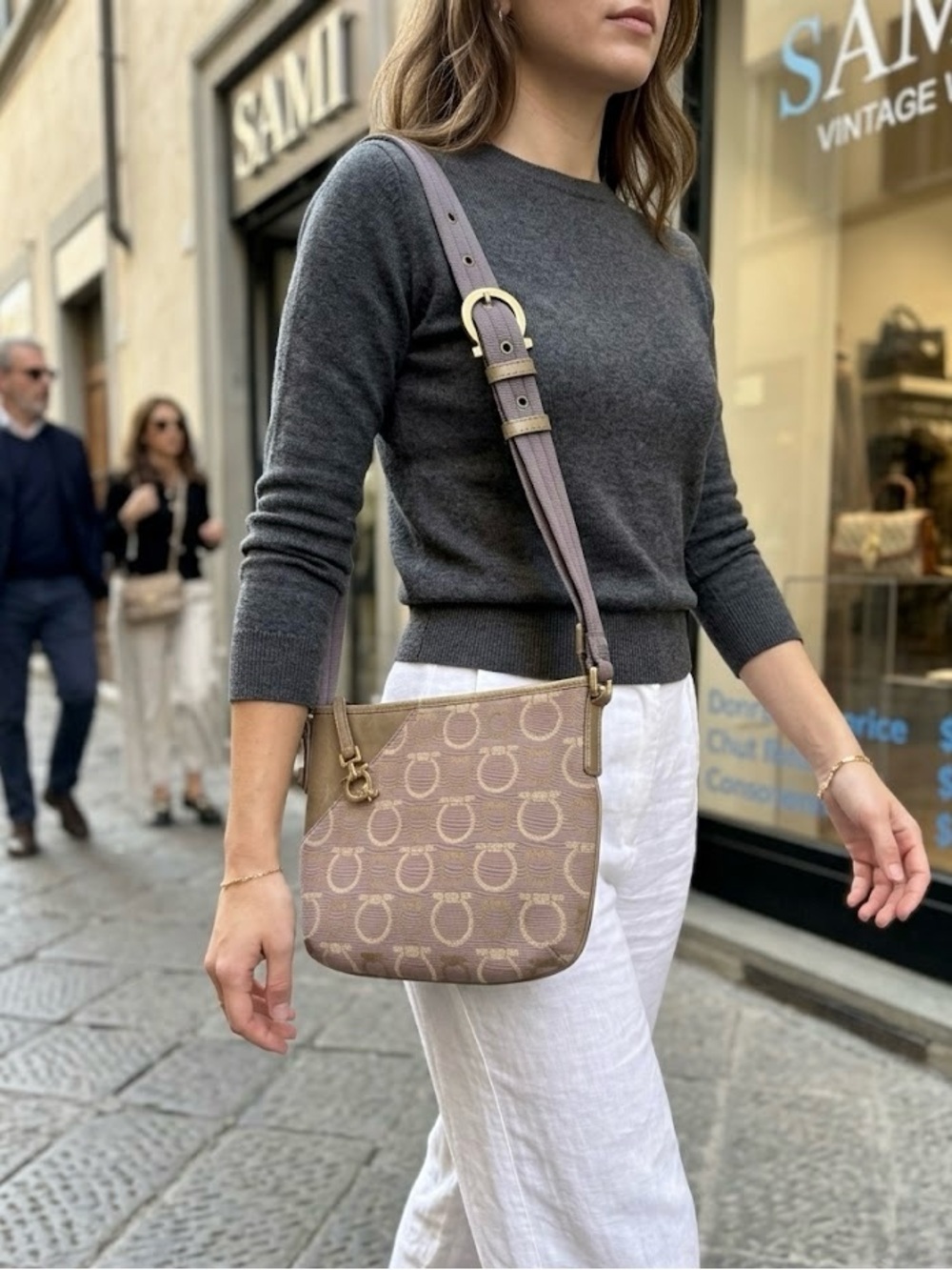 Salvatore Ferragamo Gancini Logo Canvas Shoulder Bag